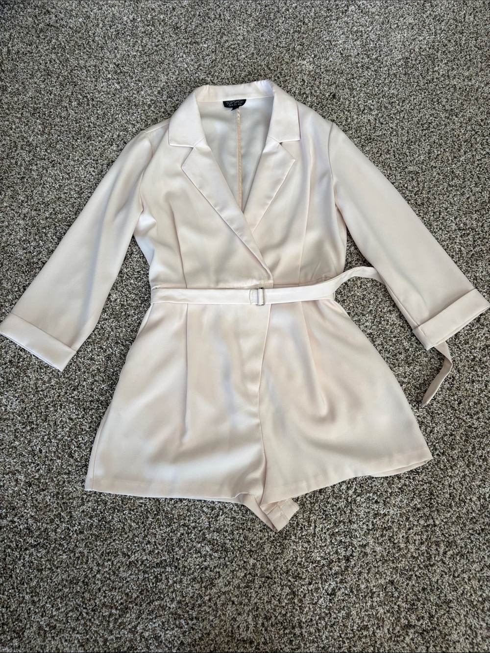 Cream Blazer Romper with Belt